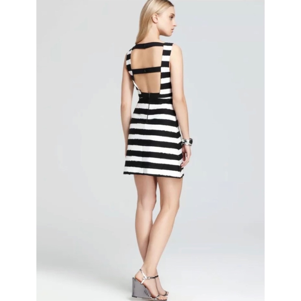 Alice + Olivia Black & White Striped Cut Out Back Dress